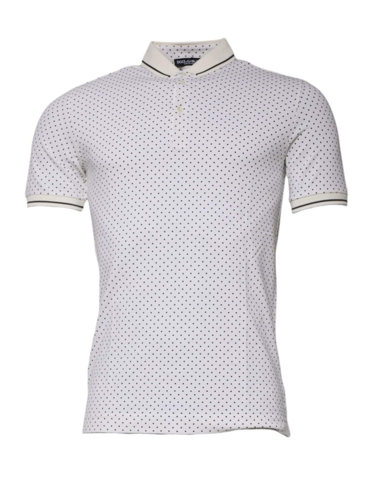 T-shirt polo en coton à col blanc et pois blancs de Dolce &amp; Gabbana