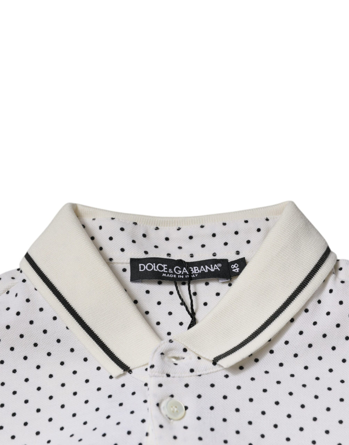 T-shirt polo en coton à col blanc et pois blancs de Dolce &amp; Gabbana