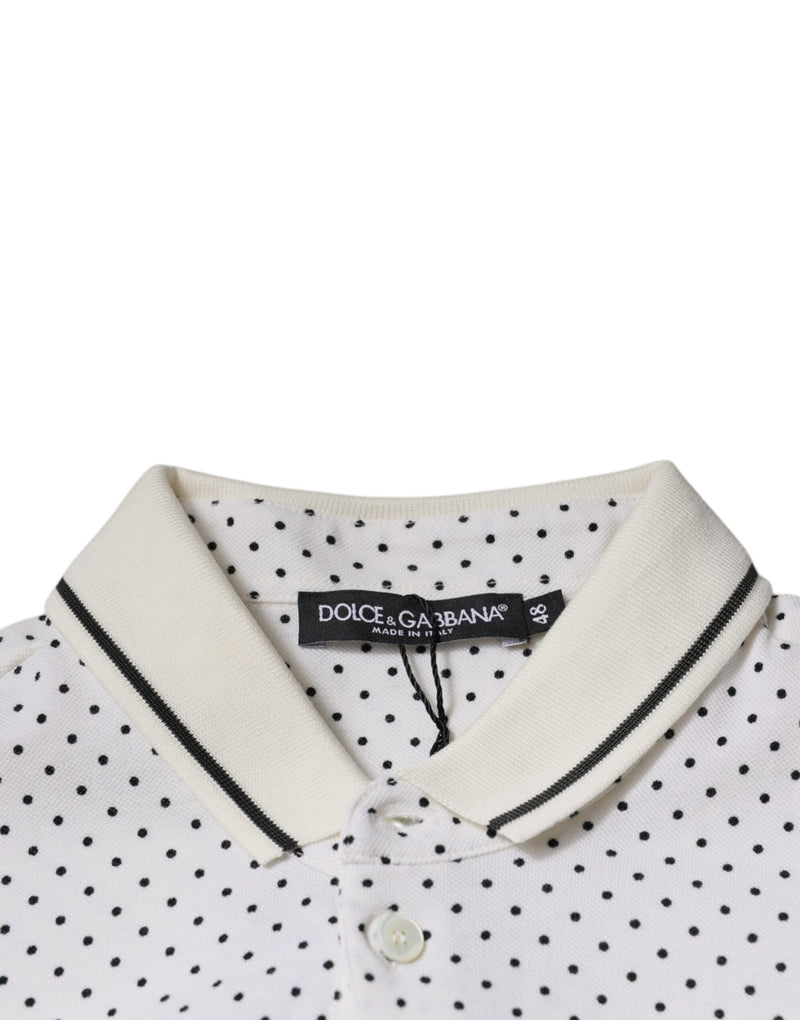 T-shirt polo en coton à col blanc et pois blancs de Dolce &amp; Gabbana