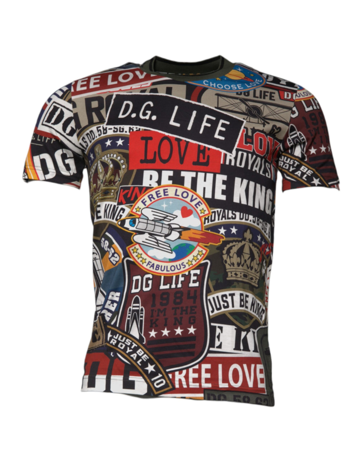 T-shirt en coton à col rond avec imprimé graphique multicolore de Dolce &amp; Gabbana