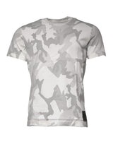 T-shirt en coton à col rond blanc et gris camouflage de Dolce &amp; Gabbana