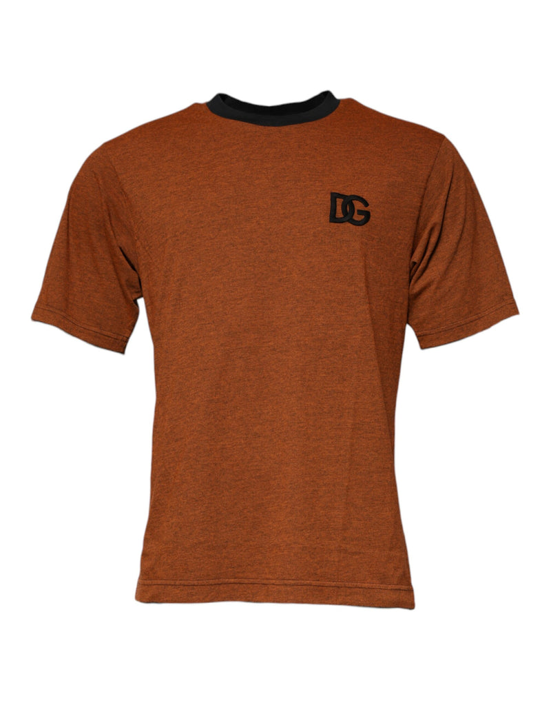 T-shirt à col rond en polyester brun avec logo DG de Dolce &amp; Gabbana
