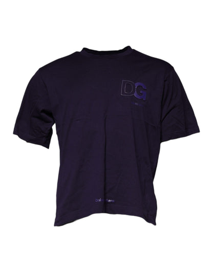 T-shirt à col rond en coton avec logo DG violet de Dolce &amp; Gabbana