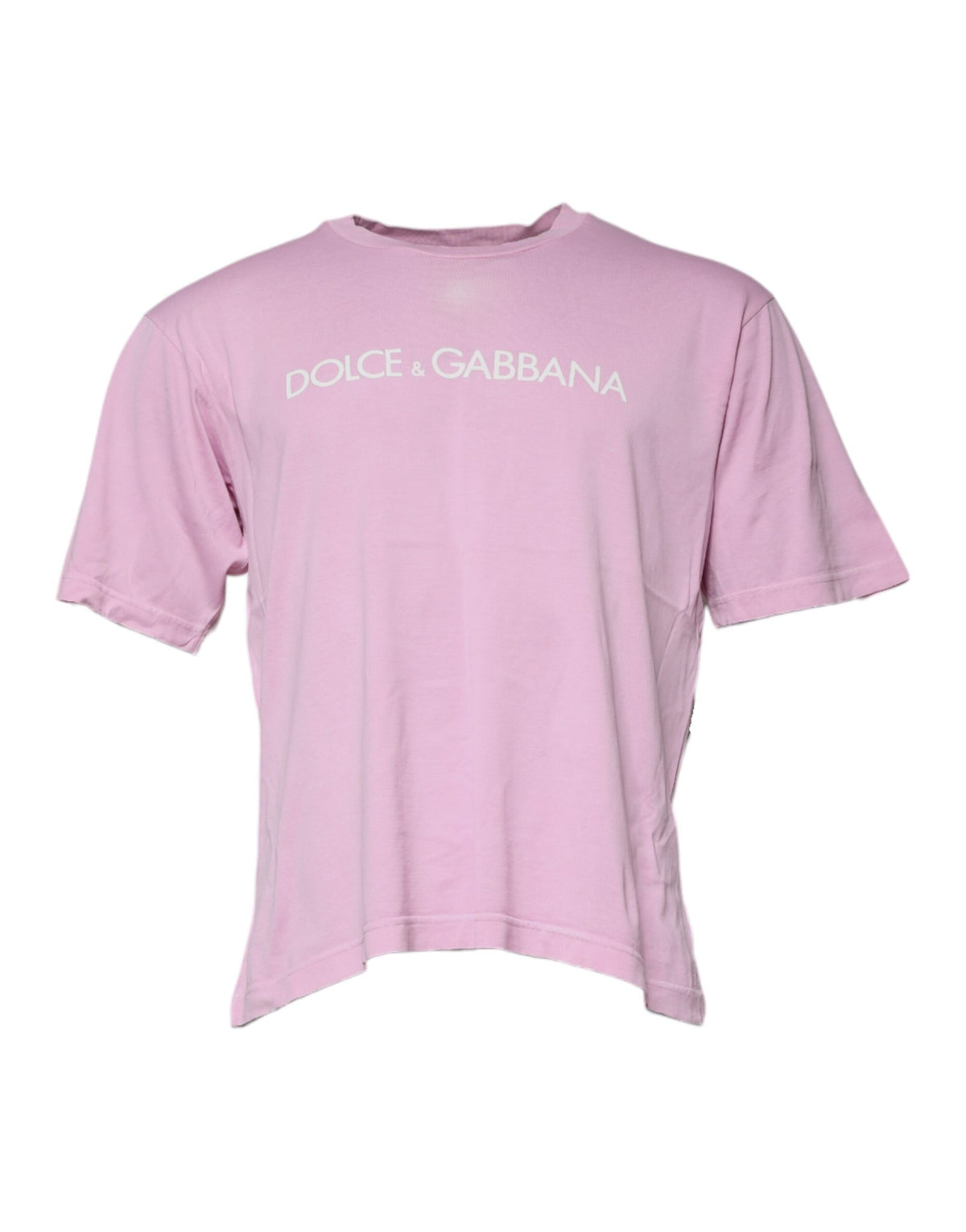 T-shirt en coton à col rond avec imprimé du logo rose de Dolce &amp; Gabbana