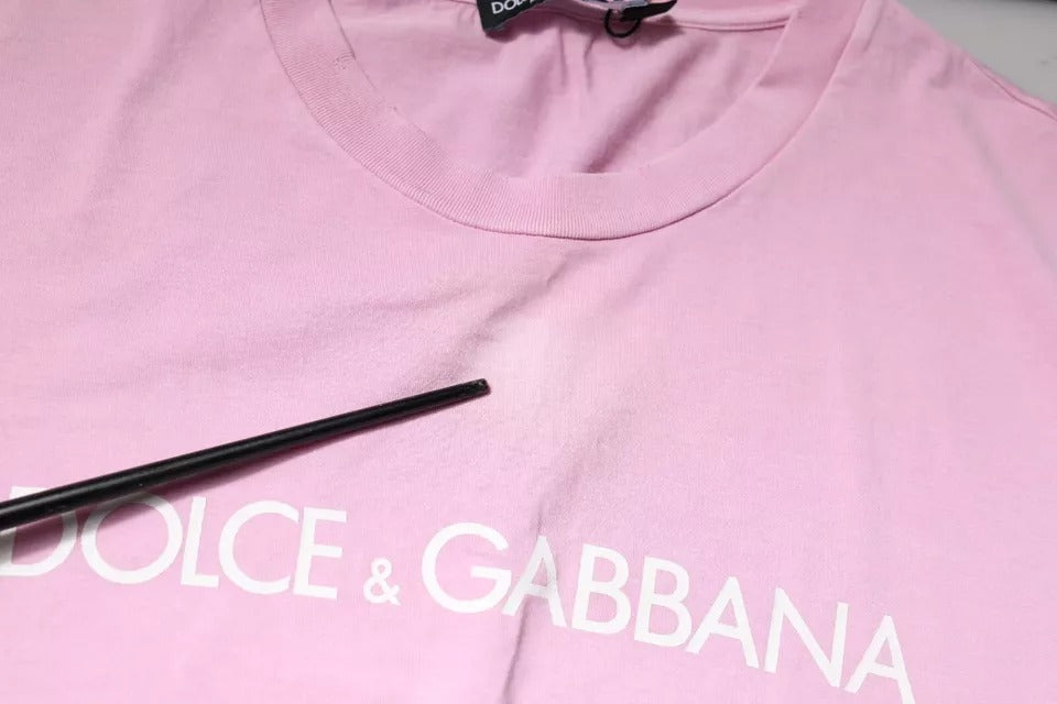 T-shirt en coton à col rond avec imprimé du logo rose de Dolce &amp; Gabbana