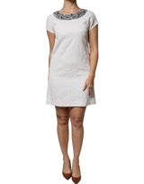 Robe Mini en Brocart Jacquard Blanc avec Cristaux Dolce & Gabbana