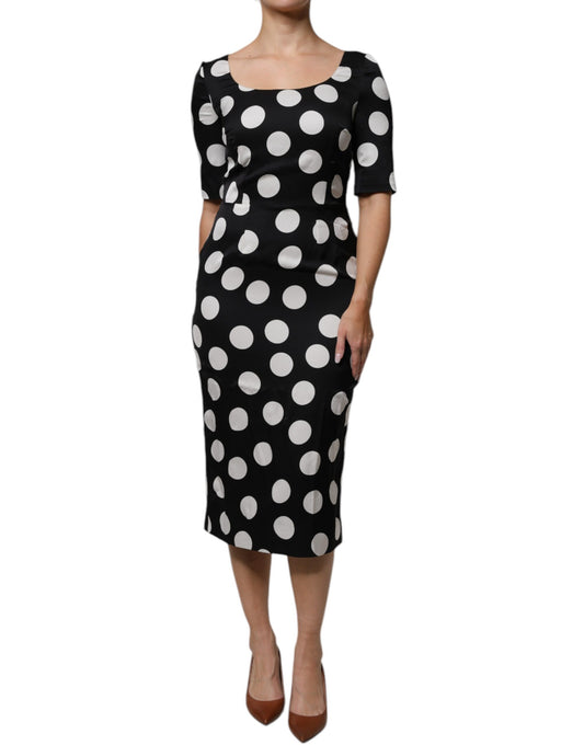 Robe Midi Sheath à Pois Noir et Blanc Dolce & Gabbana