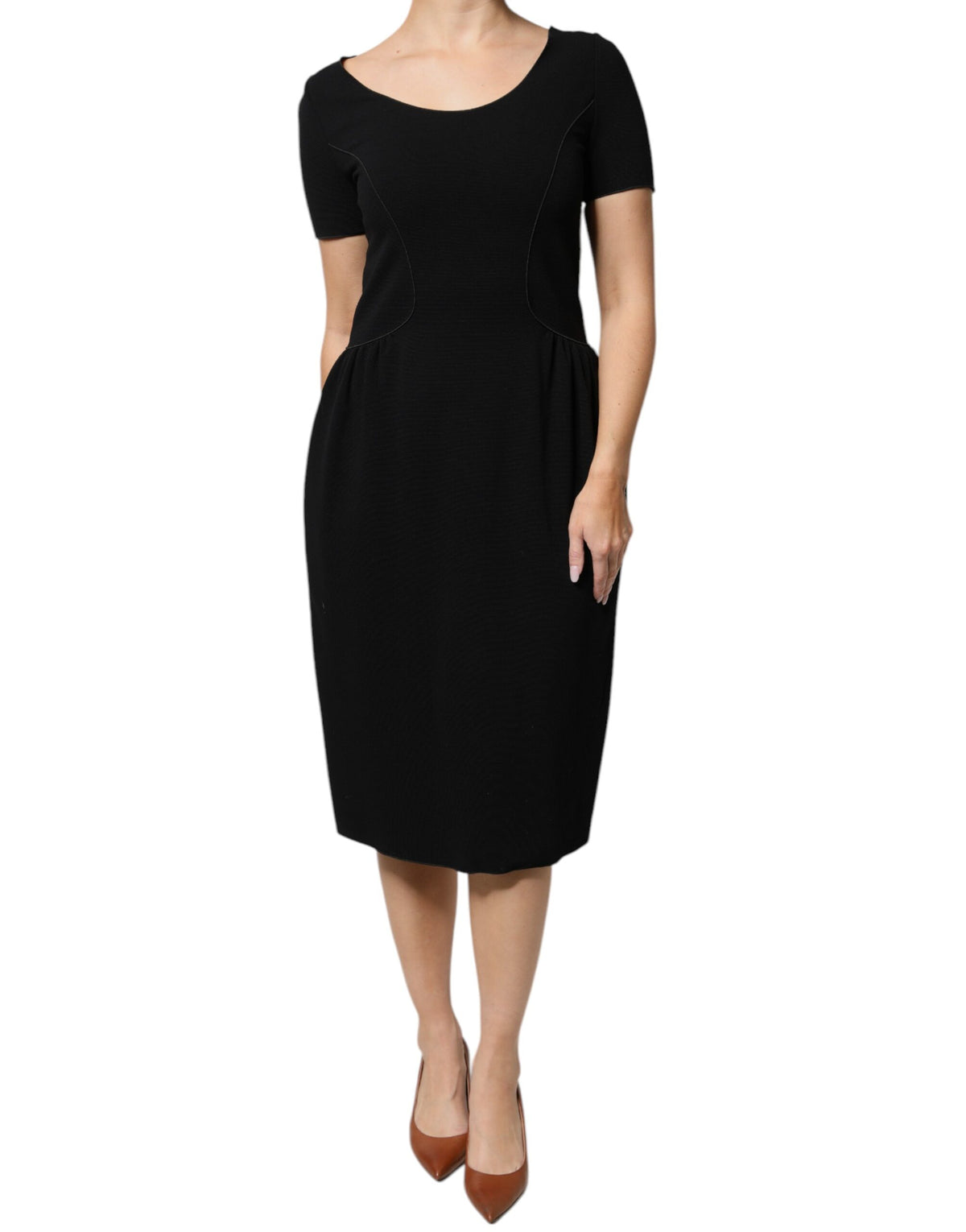 Robe Midi Sheath à Manches Courtes en Viscose Emporio Armani Noir