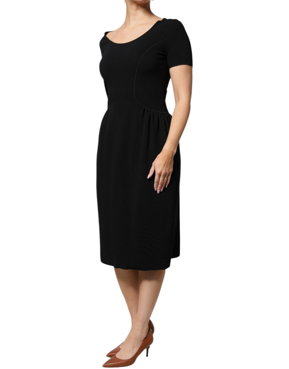 Robe Midi Sheath à Manches Courtes en Viscose Emporio Armani Noir