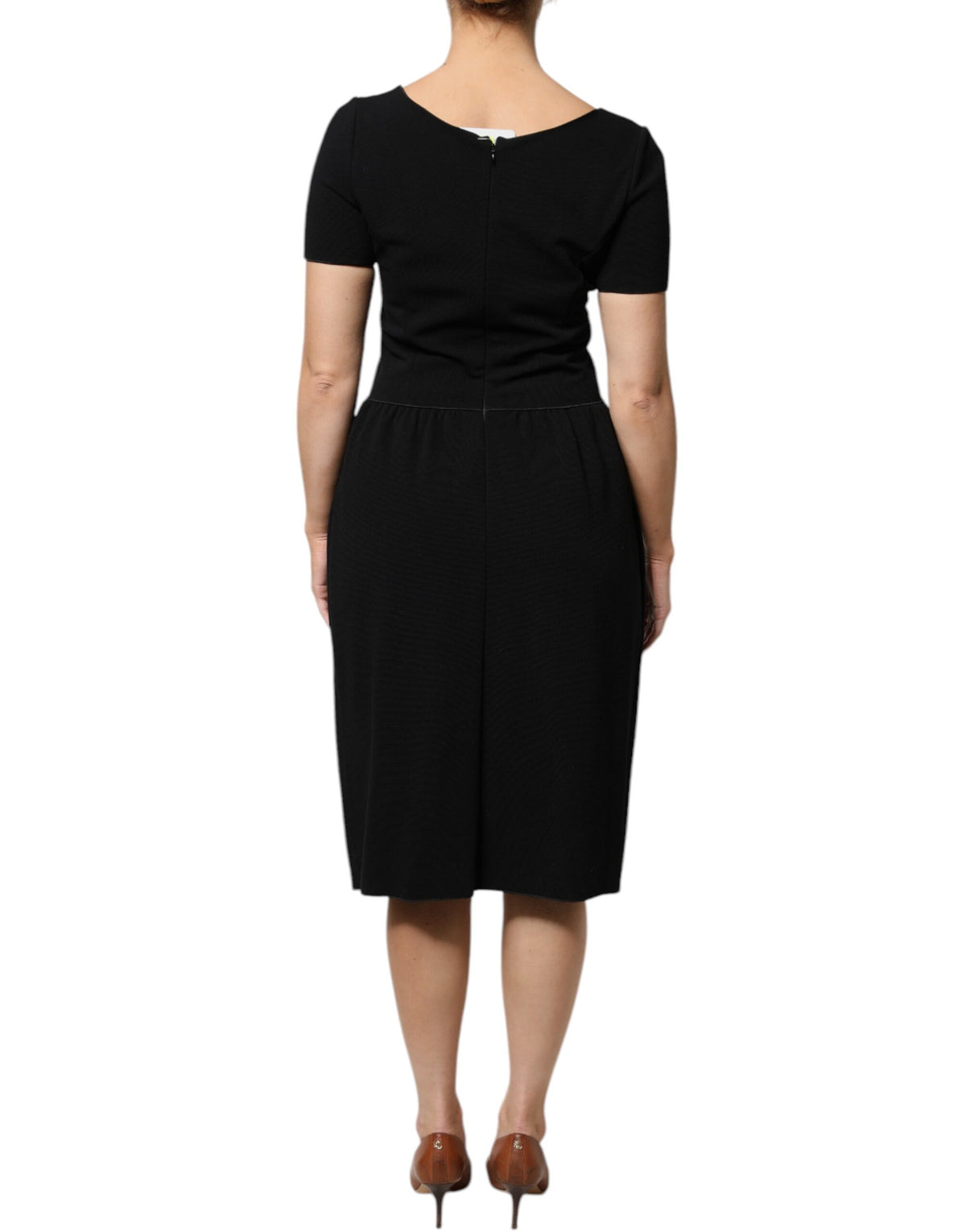 Robe Midi Sheath à Manches Courtes en Viscose Emporio Armani Noir