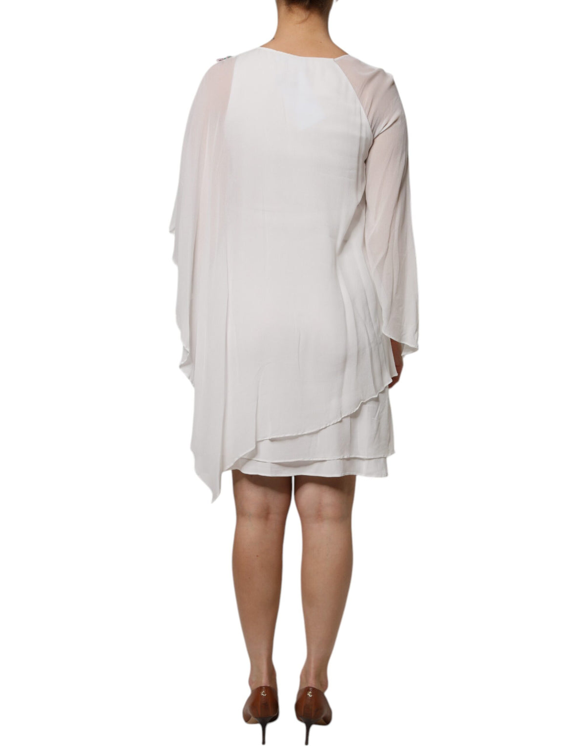 Robe Shift Blumarine en Chiffon de Viscose Blanc avec Broderie Florale