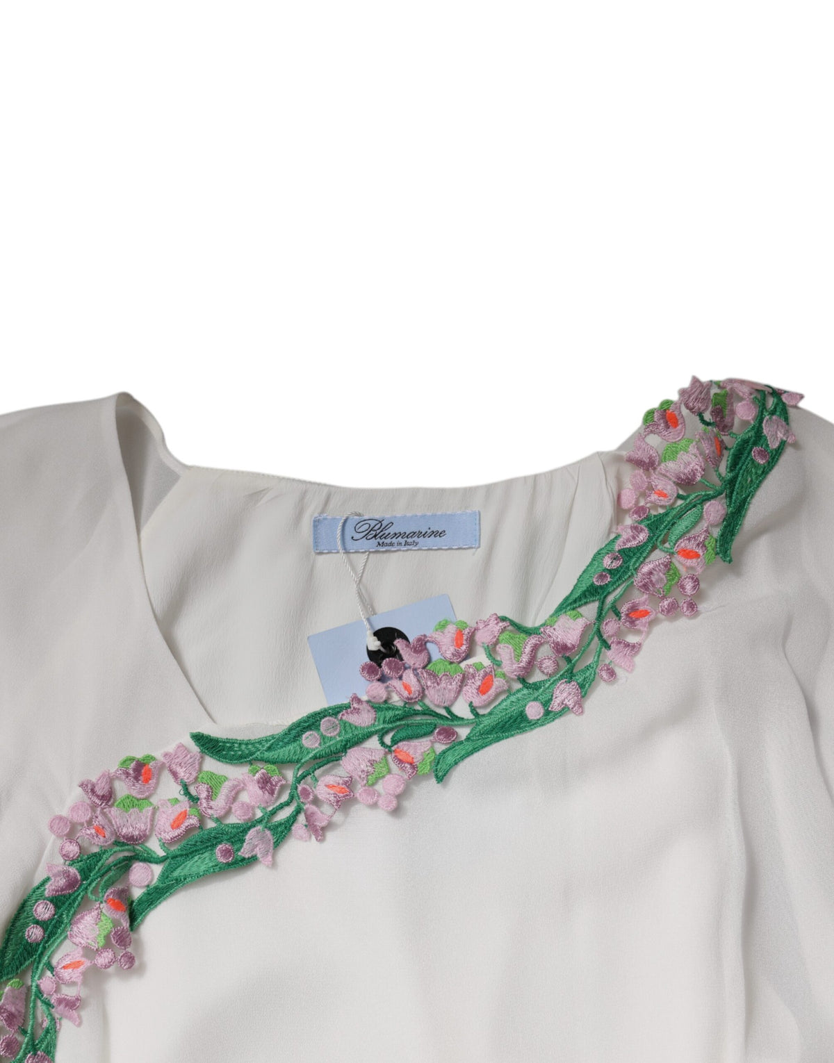 Robe Shift Blumarine en Chiffon de Viscose Blanc avec Broderie Florale