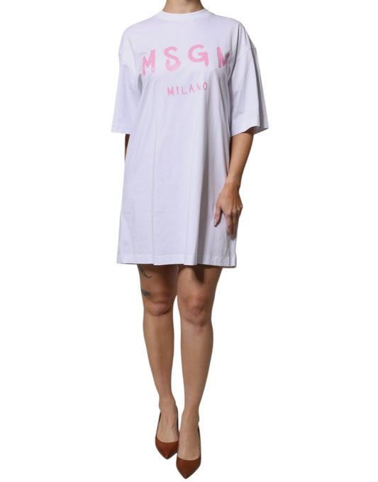 MSGM Robe mini en coton à manches courtes avec imprimé logo blanc