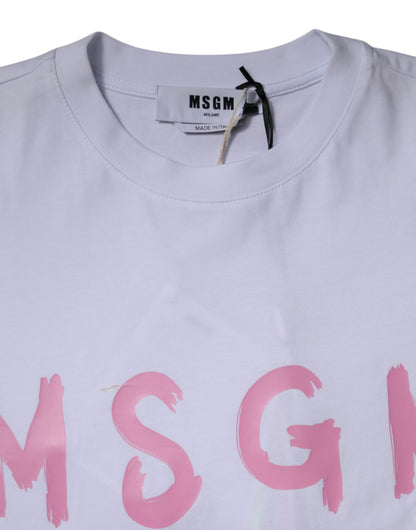 MSGM White Logo Print Cotton T-shirt Short Sleeves Mini Dress