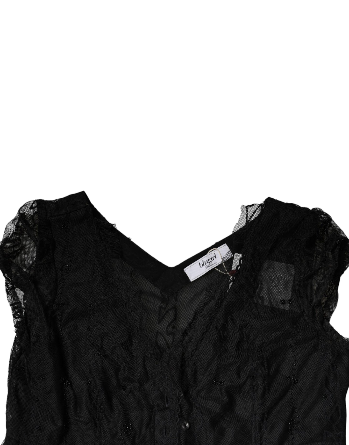 Mini-robe trapèze noire à manches courtes et dentelle florale de Blugirl