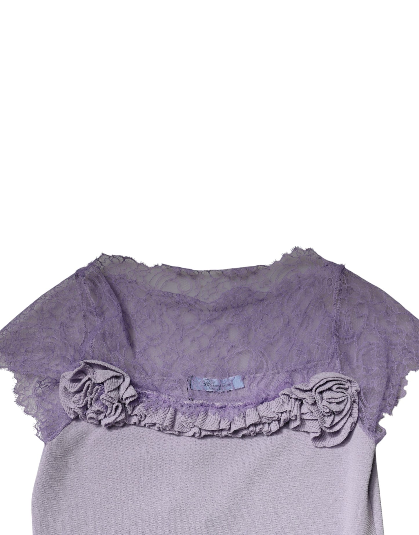 Robe midi trapèze violette à manches courtes et dentelle florale de Blumarine