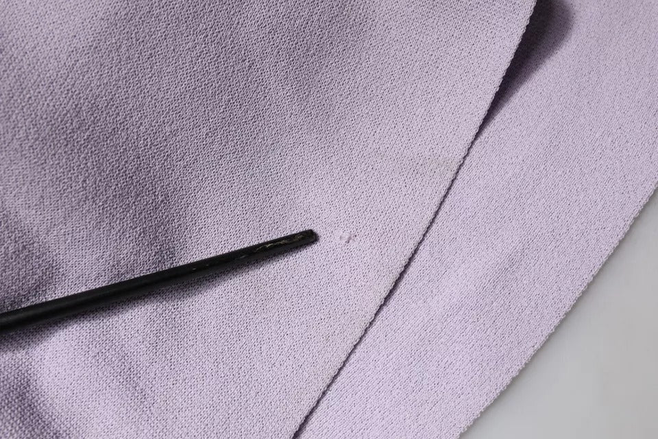 Robe midi trapèze violette à manches courtes et dentelle florale de Blumarine