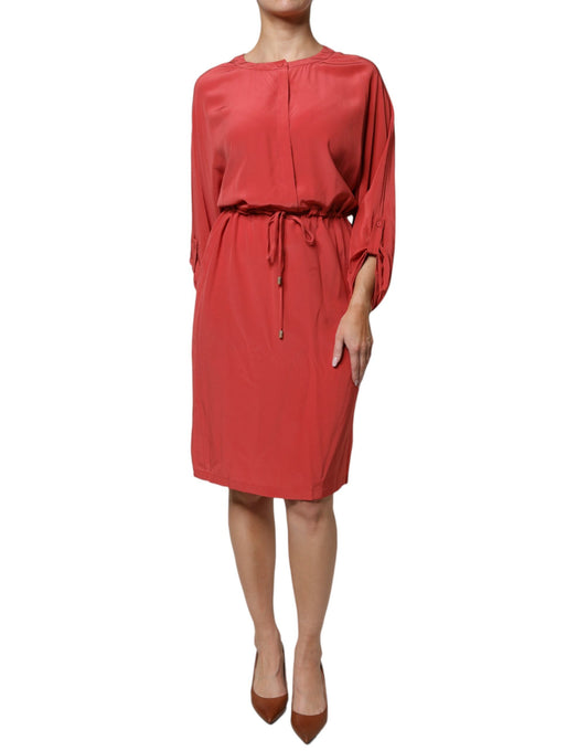 Robe crayon rouge à manches longues et taille à cordon de Peserico