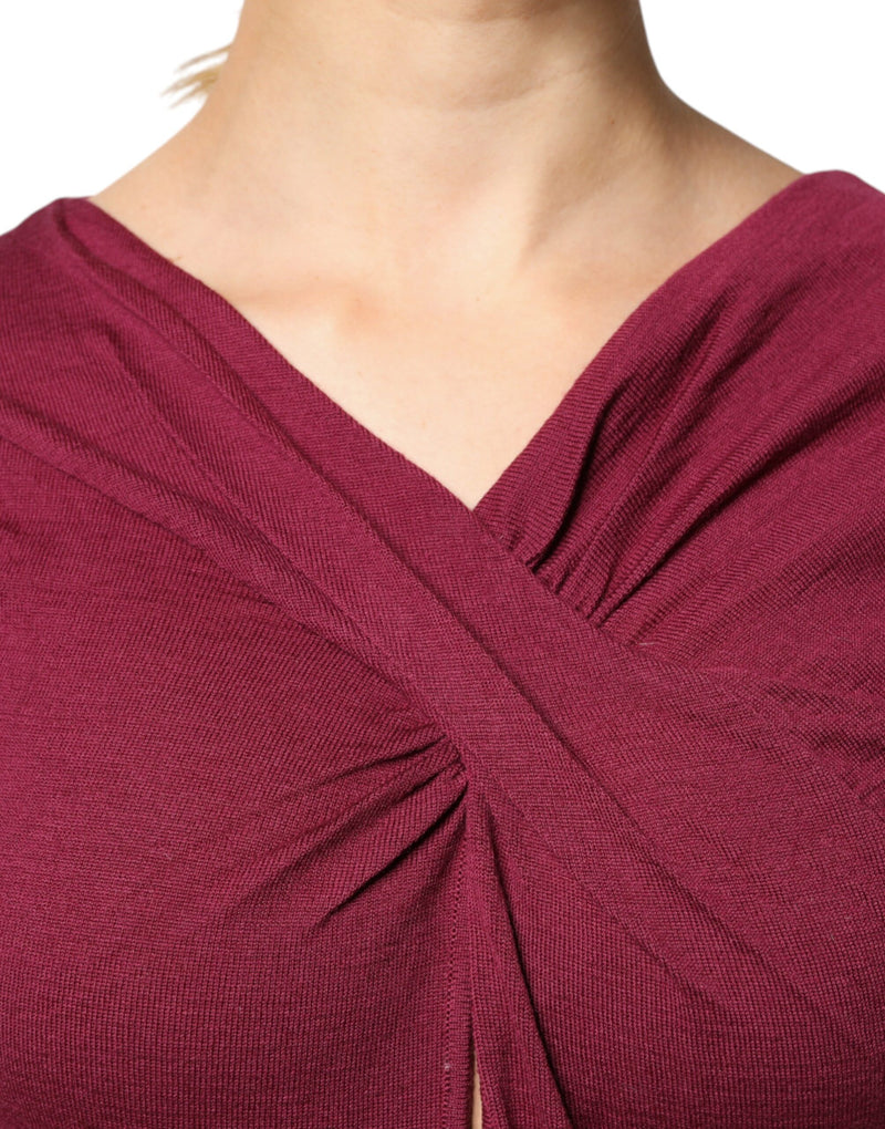 Roberto Cavalli Maroon Keyhole Knit Pullover Sweater