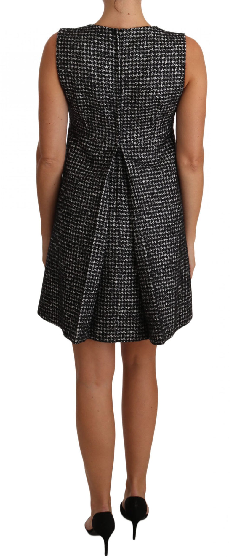 Robe courte Dolce &amp; Gabbana grise à motif pied-de-poule et appliqués floraux
