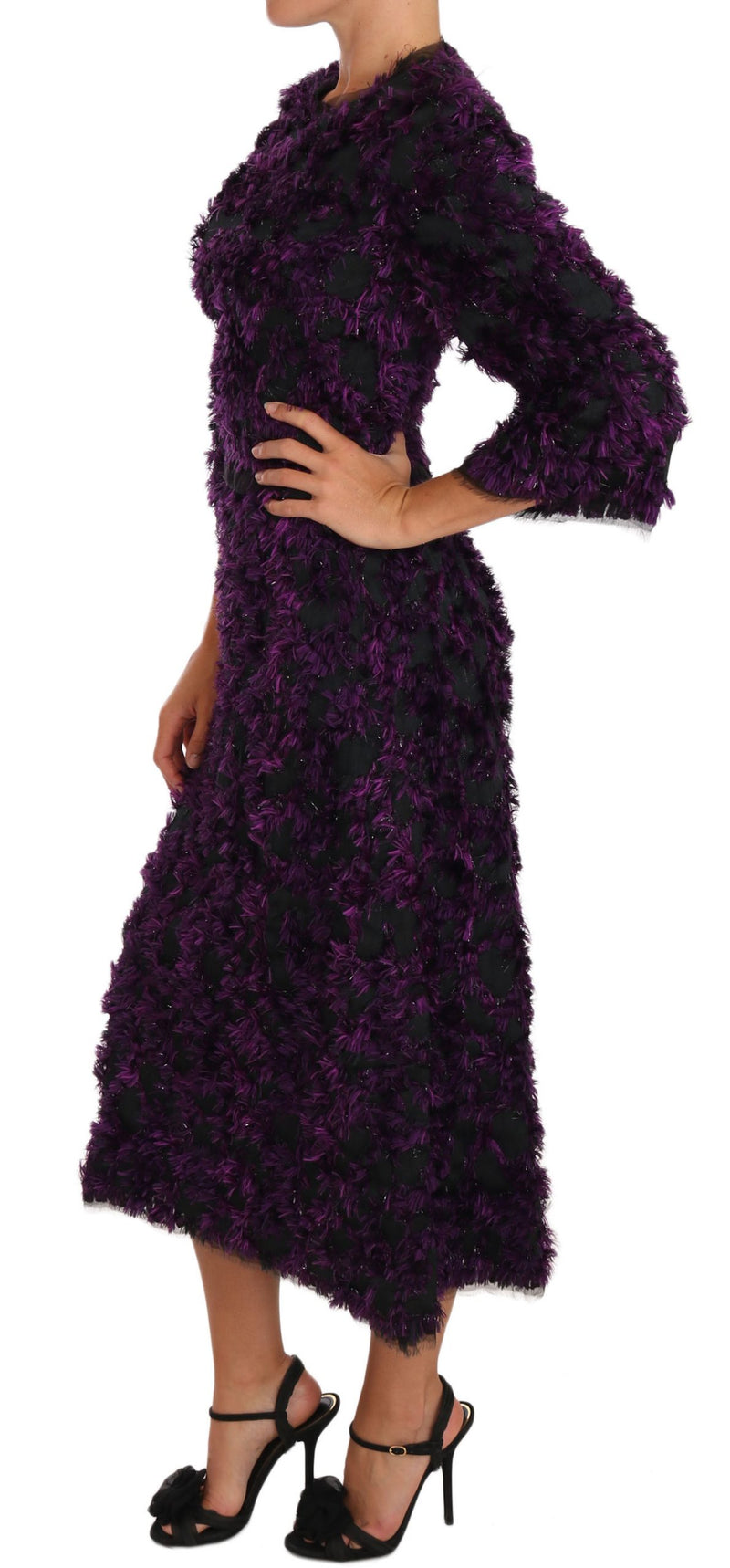 Robe fourreau midi violette à franges Dolce &amp; Gabbana