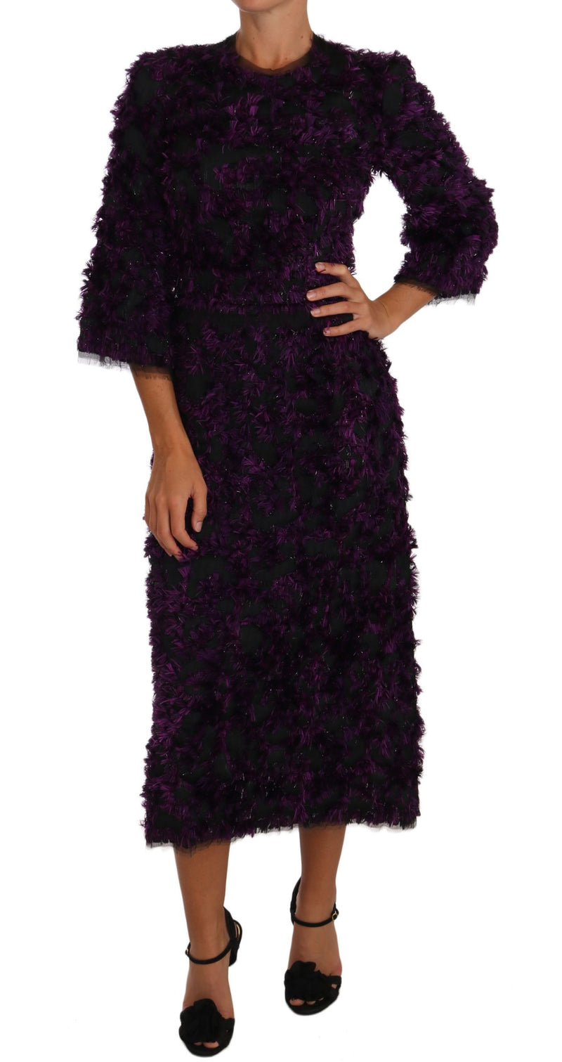 Robe fourreau midi violette à franges Dolce &amp; Gabbana