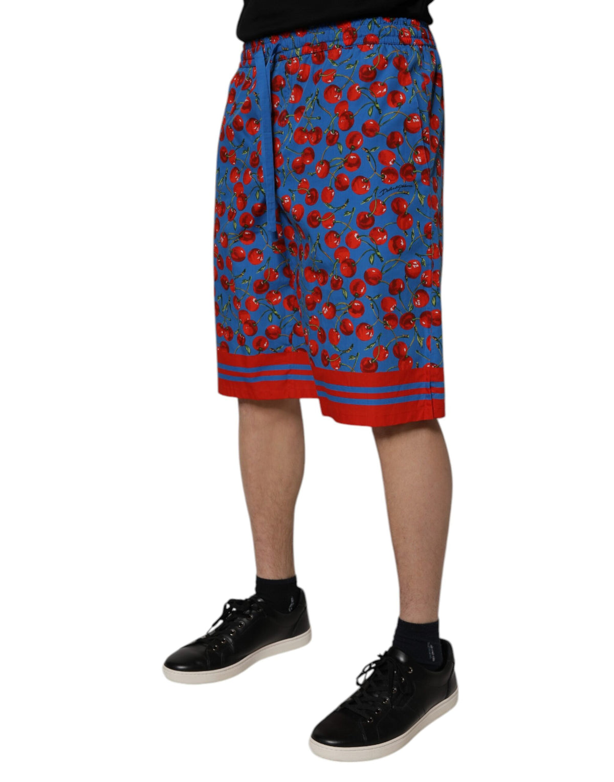 Shorts Bermuda en coton bleu à imprimé cerise pour homme de Dolce &amp; Gabbana
