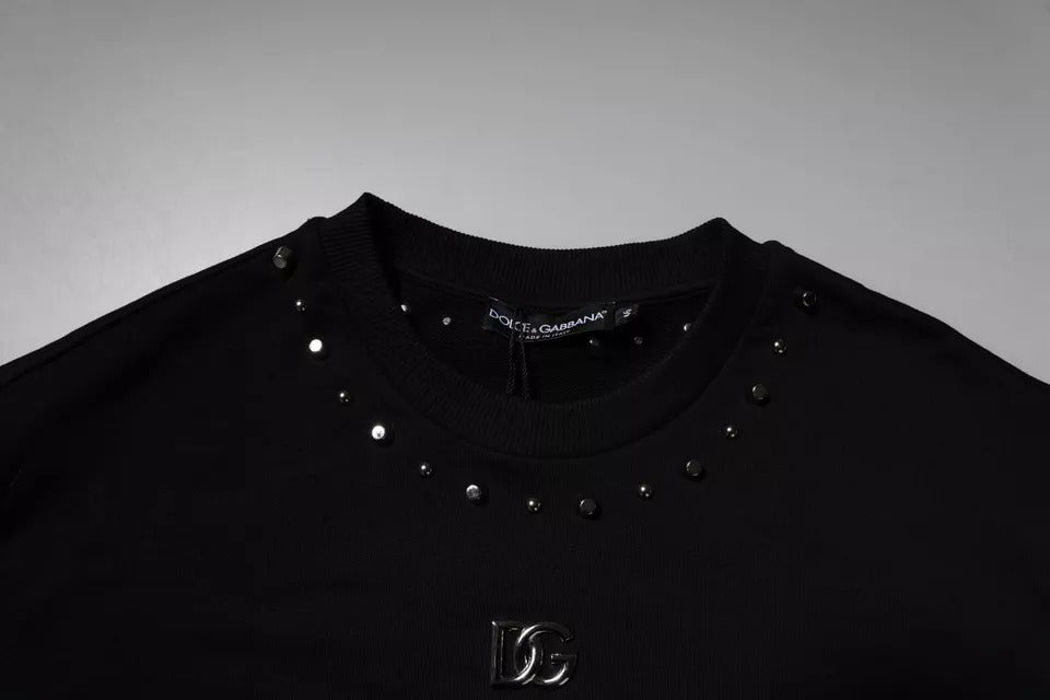 Sweat à capuche en coton noir avec logo et rivets de Dolce &amp; Gabbana