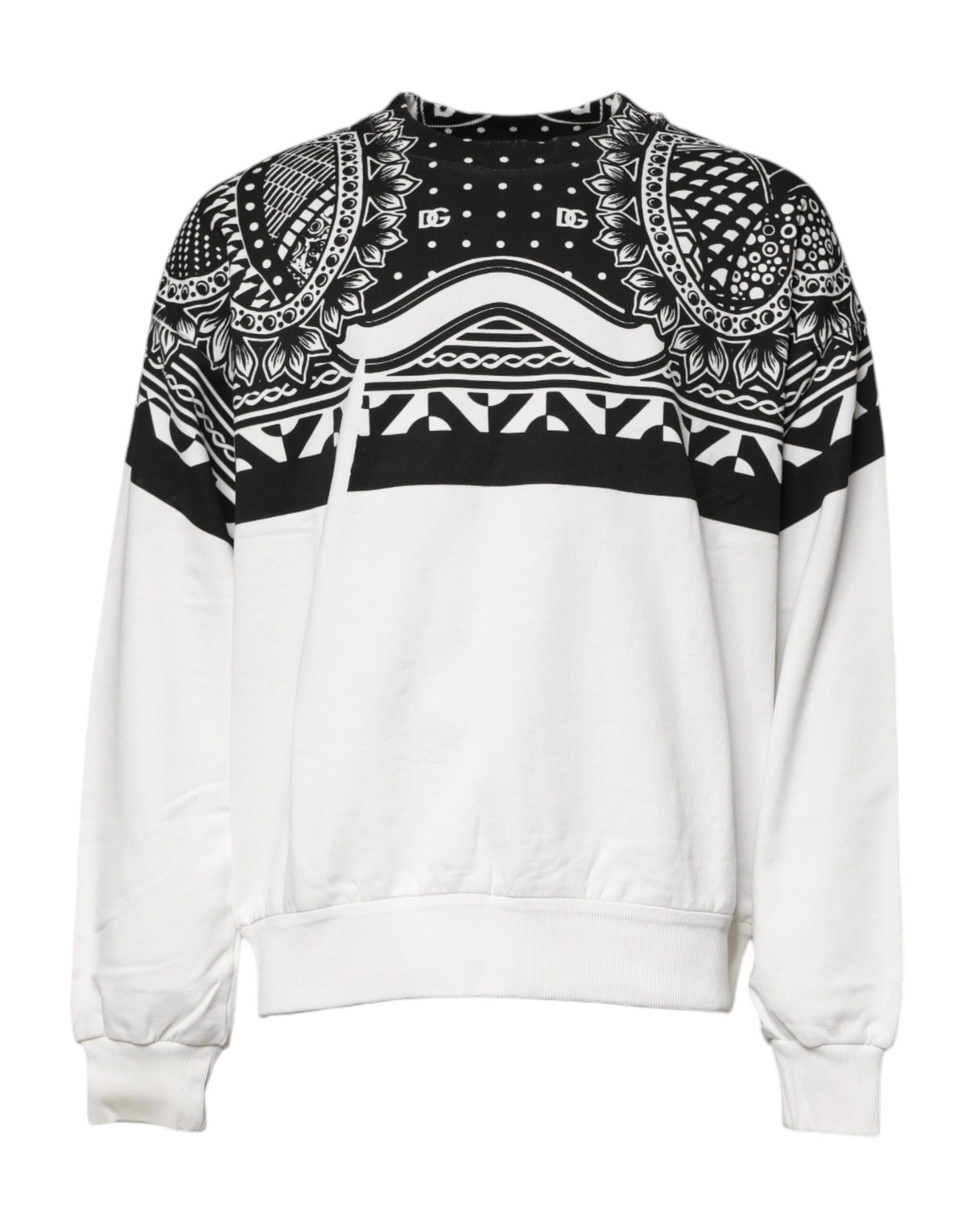 Sweat-shirt en coton blanc et noir imprimé Dolce &amp; Gabbana