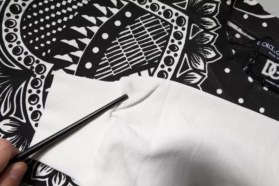 Sweat-shirt en coton blanc et noir imprimé Dolce &amp; Gabbana