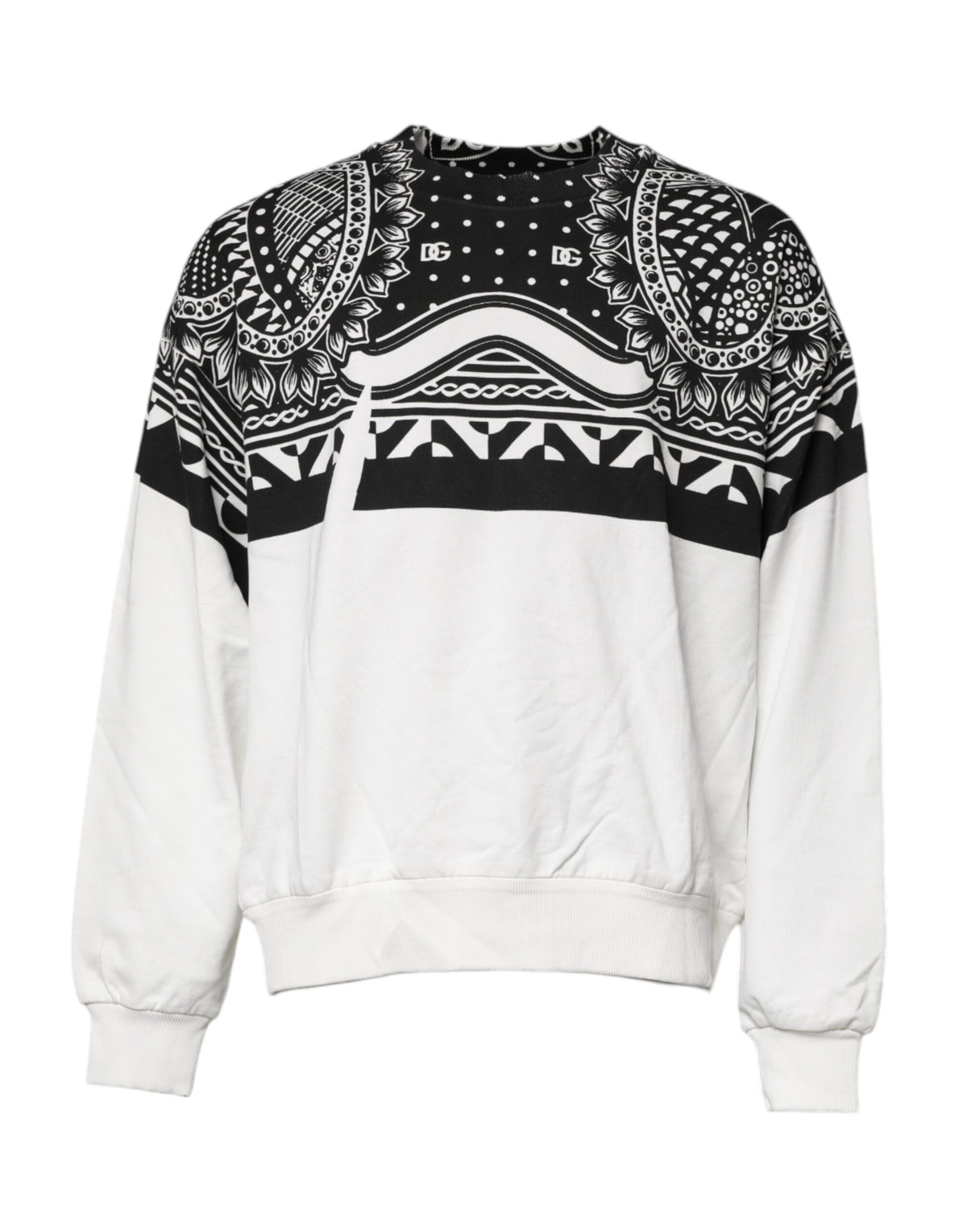 Sweat-shirt en coton blanc et noir à imprimé Dolce &amp; Gabbana