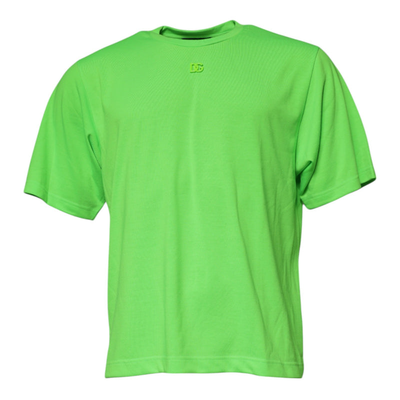 T-shirt à col rond en polyester vert avec logo Dolce &amp; Gabbana