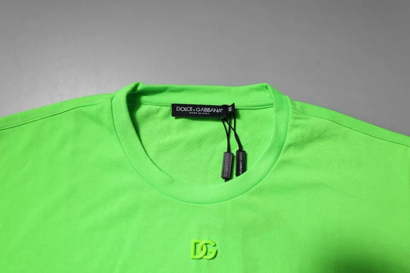 T-shirt à col rond en polyester vert avec logo Dolce &amp; Gabbana