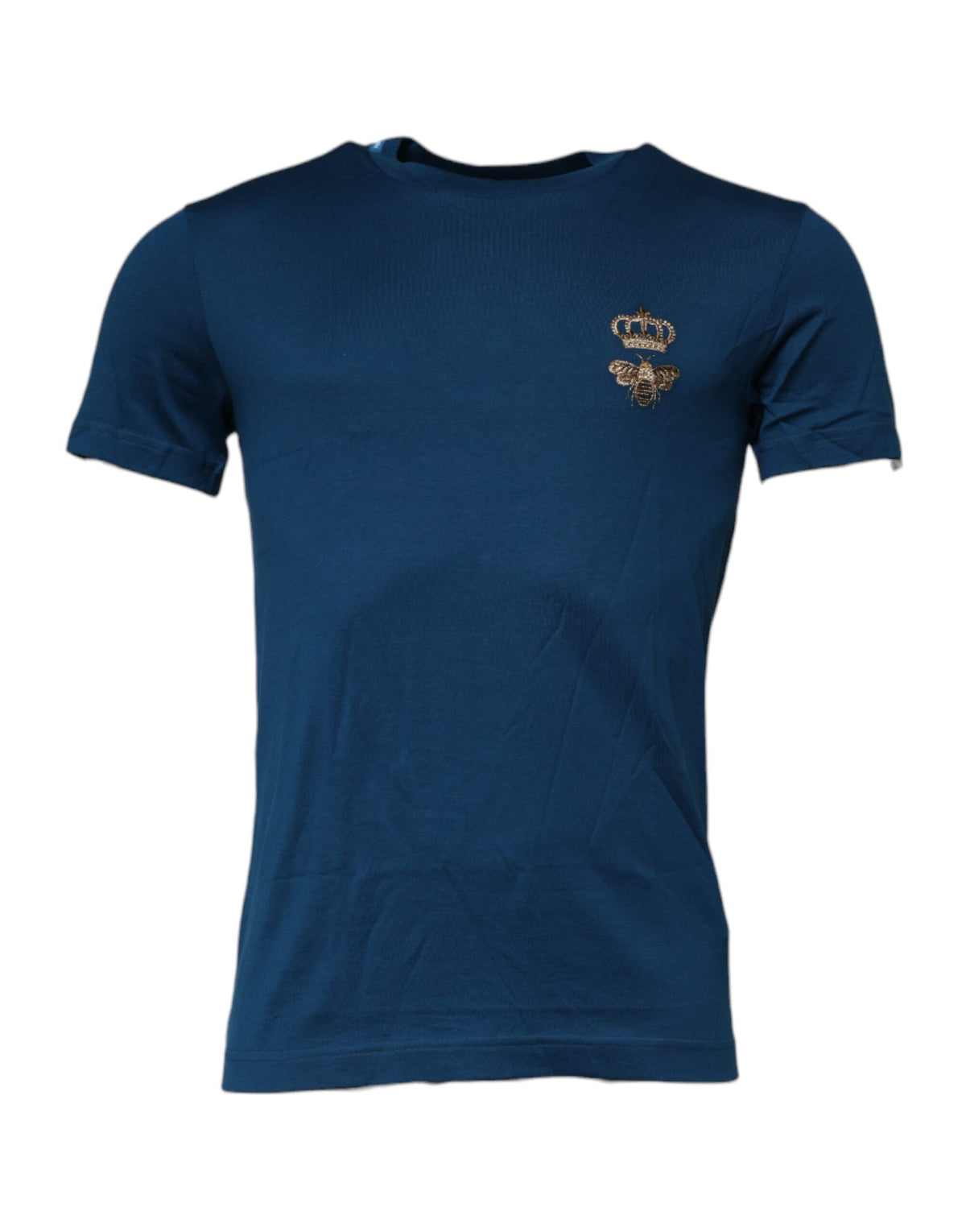 T-shirt à col rond en coton pour homme avec abeille et couronne bleues de Dolce &amp; Gabbana