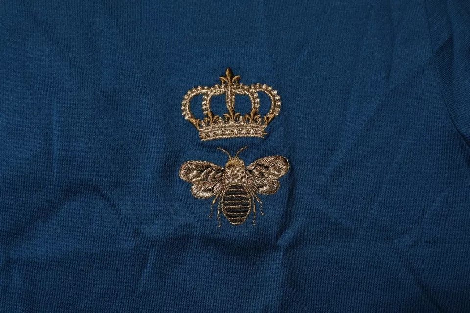 T-shirt à col rond en coton pour homme avec abeille et couronne bleues de Dolce &amp; Gabbana