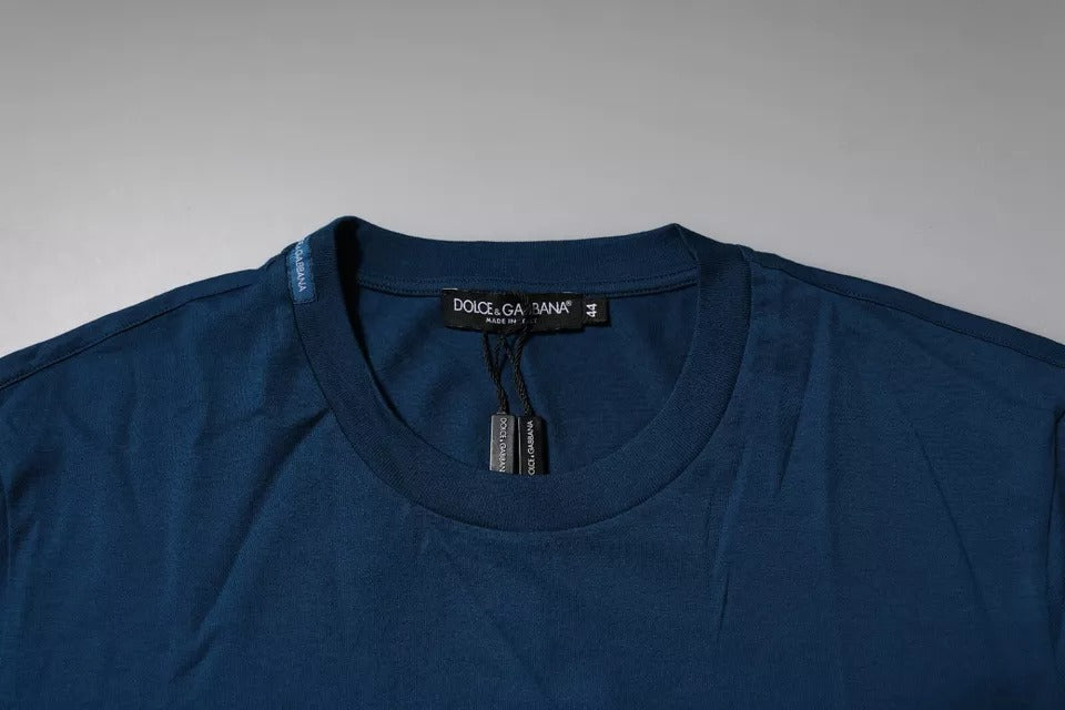 T-shirt à col rond en coton pour homme avec abeille et couronne bleues de Dolce &amp; Gabbana