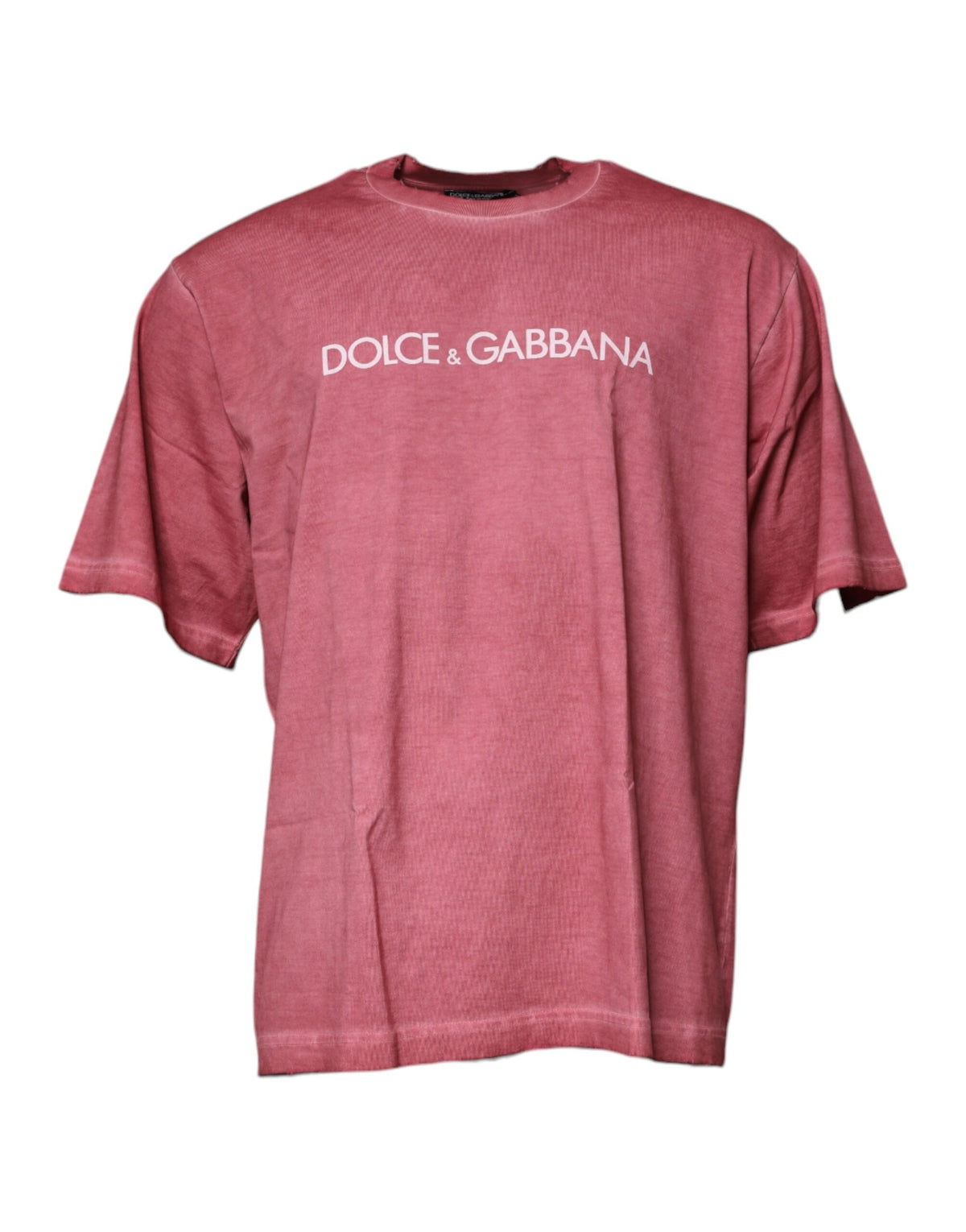 T-shirt en coton à col rond avec imprimé du logo rose de Dolce &amp; Gabbana