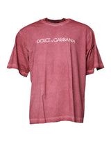 T-shirt en coton à col rond avec imprimé du logo rose de Dolce &amp; Gabbana