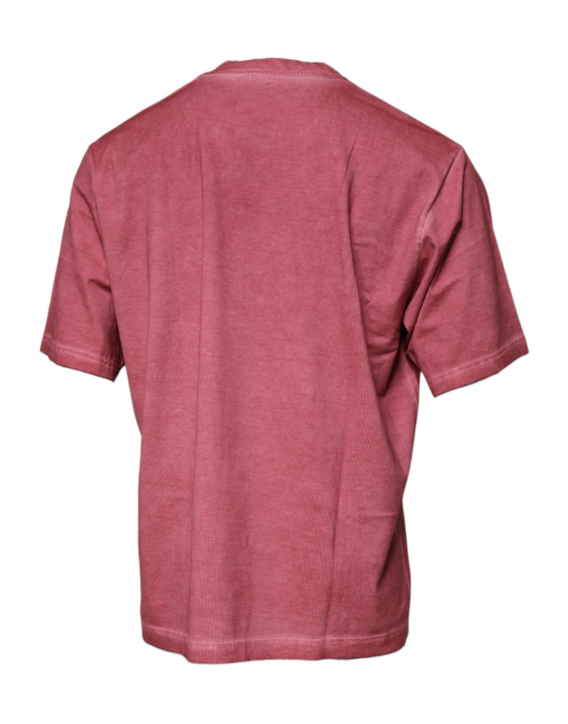 T-shirt en coton à col rond avec imprimé du logo rose de Dolce &amp; Gabbana