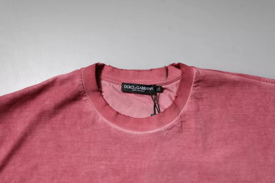 T-shirt en coton à col rond avec imprimé du logo rose de Dolce &amp; Gabbana