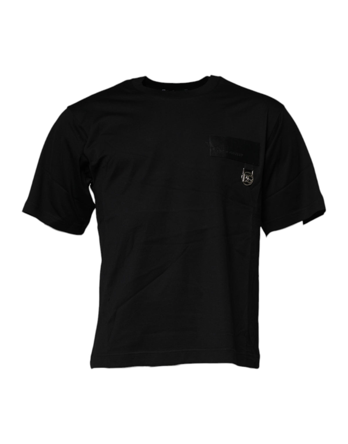 T-shirt en coton à col rond noir avec patch logo Dolce &amp; Gabbana
