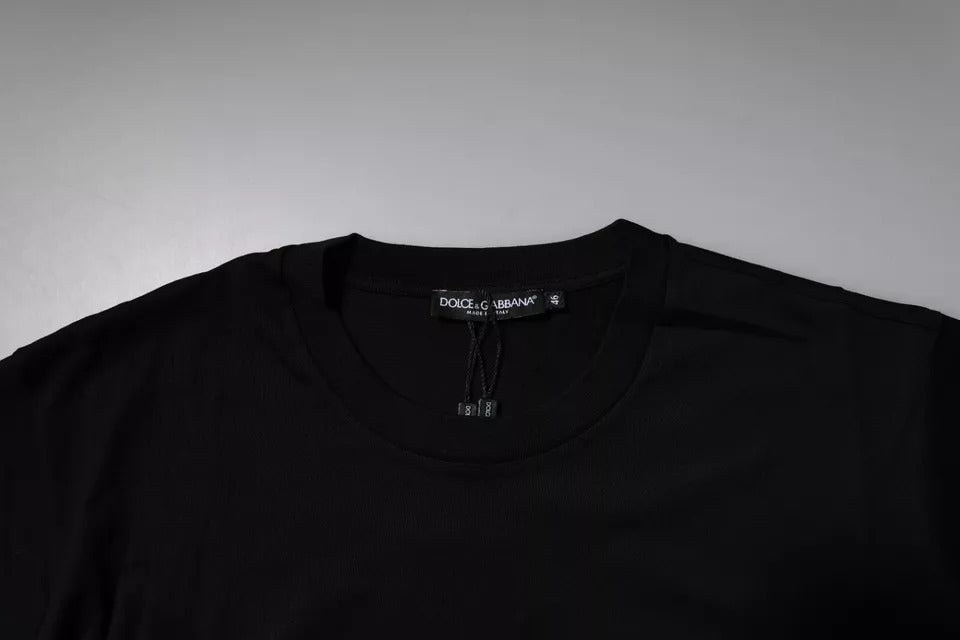 T-shirt en coton à col rond noir avec patch logo Dolce &amp; Gabbana