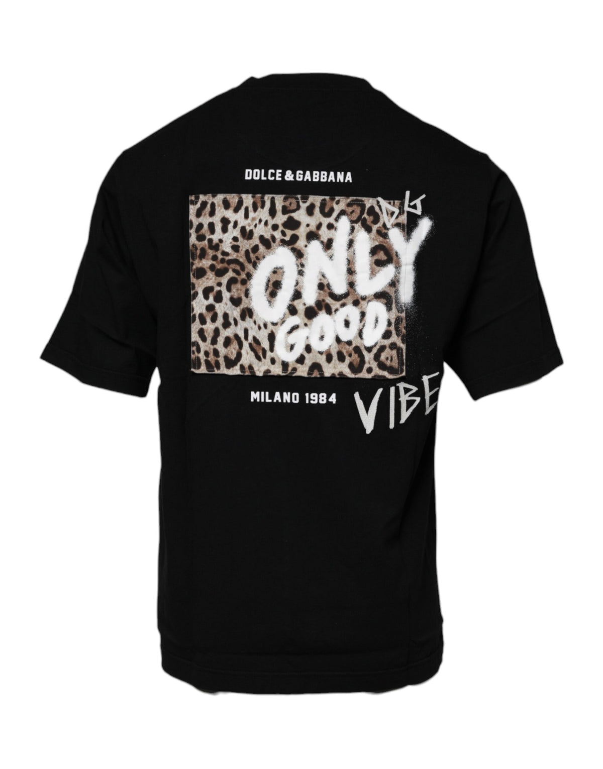 T-shirt en coton à col rond noir avec imprimé léopard Amore de Dolce &amp; Gabbana