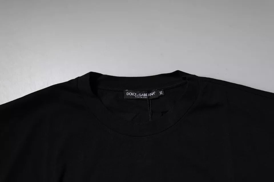 T-shirt en coton à col rond noir avec imprimé léopard Amore de Dolce &amp; Gabbana