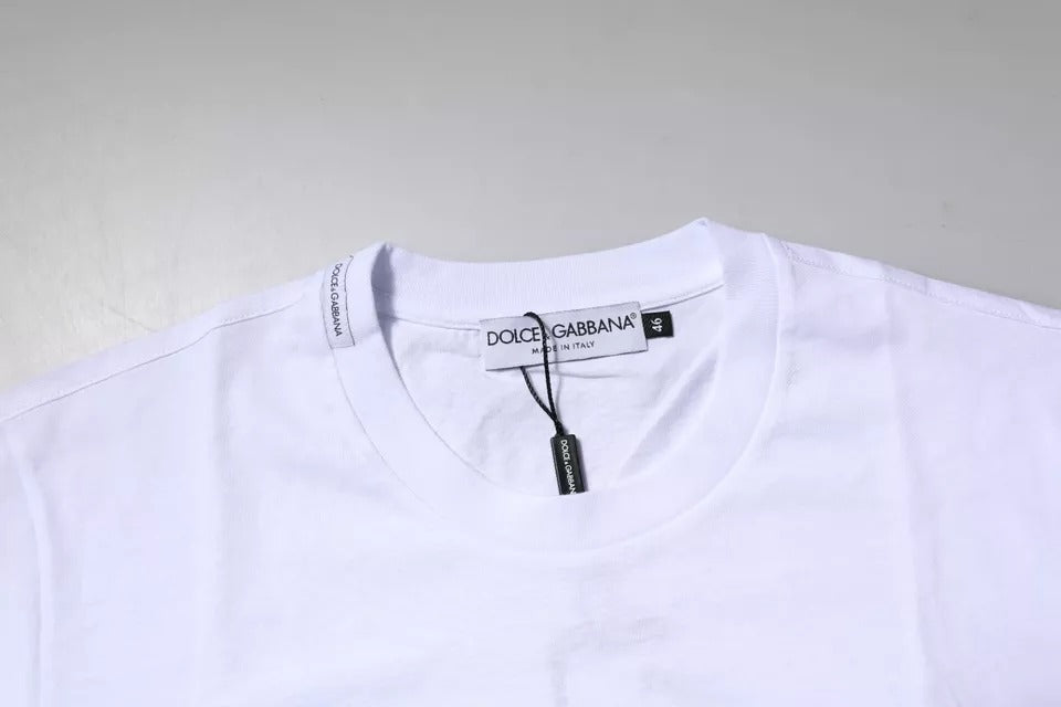 T-shirt en coton à col rond avec plaque logo blanche de Dolce &amp; Gabbana