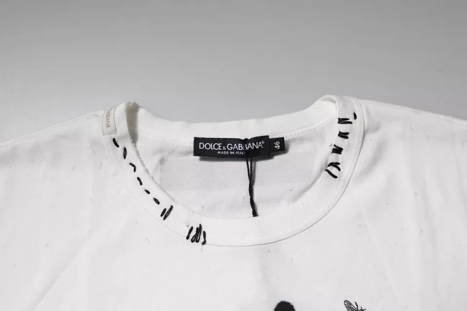 T-shirt en coton à col rond blanc avec imprimé graphique de Dolce &amp; Gabbana