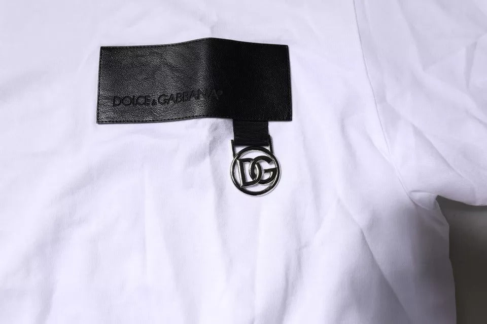 T-shirt en coton à col rond avec patch logo blanc Dolce &amp; Gabbana