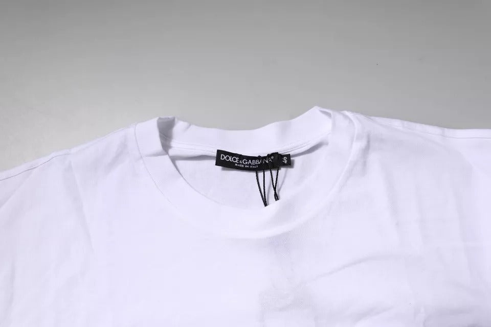 T-shirt en coton à col rond avec patch logo blanc Dolce &amp; Gabbana