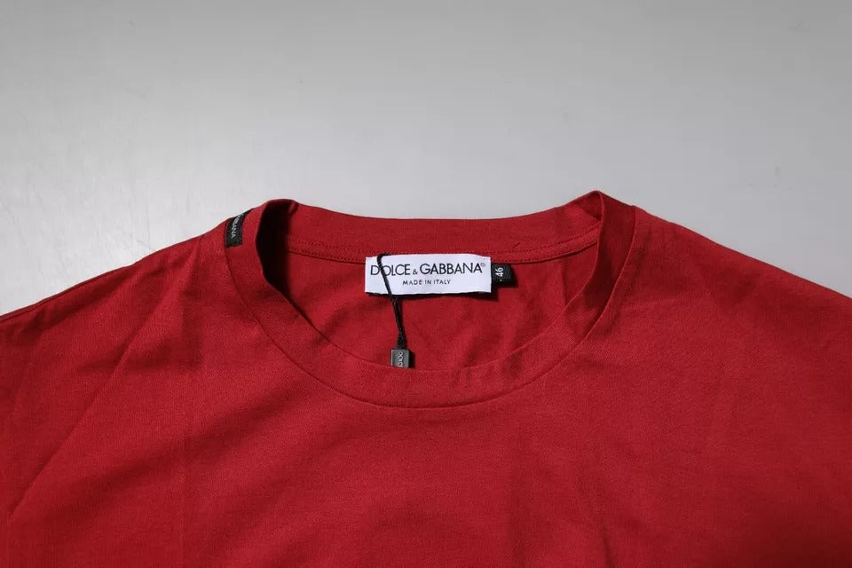 T-shirt en coton à col rond avec logo DG rouge de Dolce &amp; Gabbana