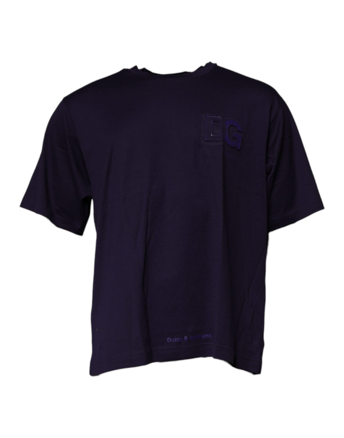 T-shirt à col rond en coton bleu marine avec logo DG de Dolce &amp; Gabbana